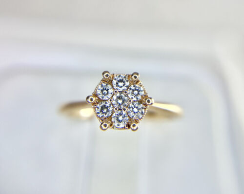 18k Yellow Gold Natural Round Brilliant Diamond Cluster Engagement Ring 1/3 ct