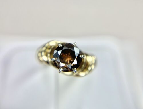 Vintage 14k Yellow Gold Natural Fancy Brown Color Diamond Engagement Ring