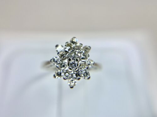 Vintage 14k White Gold Natural Round Single Cut Diamond Cluster Cocktail Ring