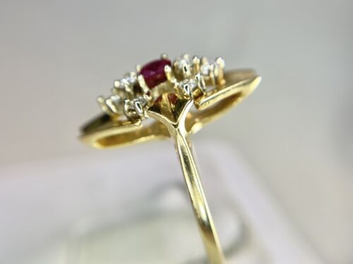 Vintage 14k Yellow Gold Natural Oval Red Ruby Round Diamond Long Cocktail Ring