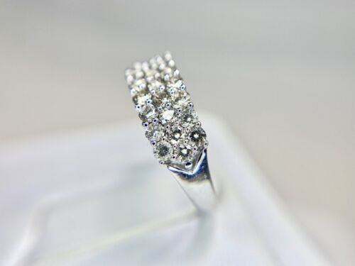 18k White Gold Natural Round Brilliant Diamond Statement Three Row Band Ring