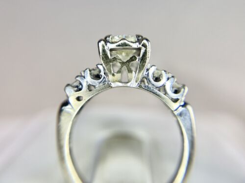 Vintage 14k White Gold Natural Round Brilliant Diamond Engagement Ring 3/4 ct