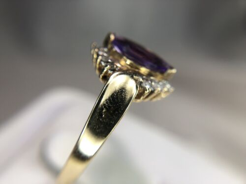 Vintage 10k Yellow Gold Marquise Cut Purple Amethyst Round Diamond Ring