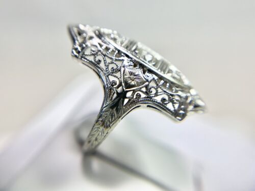 Art Deco 18k White Gold Natural Old European Diamond Shield Cocktail Ring