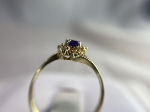 14k Yellow Gold Oval Purple Amethyst Round Diamond Filigree By-Pass Ring