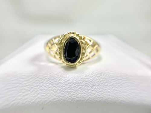 Vintage 14k Yellow Gold Natural Oval Blue Sapphire Bezel Filigree Cocktail Ring