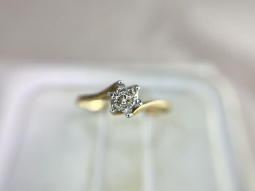 Vintage 10k Yellow Gold Natural Round Single Cut Diamond Small Cluster Ring