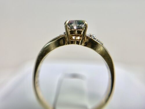 Vintage 10k Yellow Gold Heart Shape Mystic Topaz Round Single Cut Diamond Ring