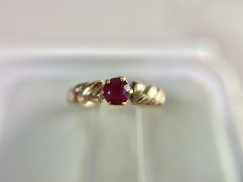 Vintage Art Deco 14k Rose Gold Natural Round Red Ruby Small Solitaire Ring