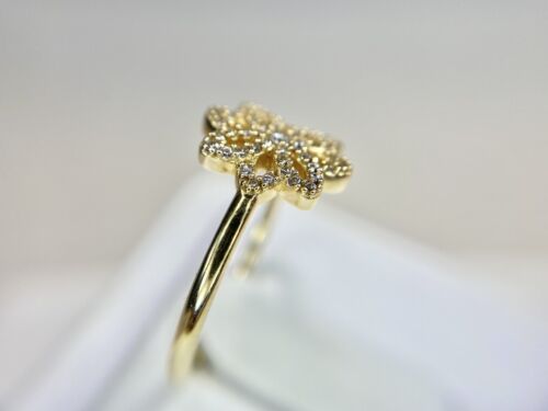 14k Yellow Gold Designer Natural Round Diamond Flower Shape Small Cocktail Ring