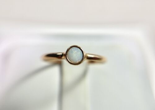 14k Rose Gold Natural Round Shape White Opal Bezel Set Ring