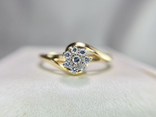 Vintage 14k Yellow Gold Natural Round Brilliant Diamond Cluster By-Pass Ring