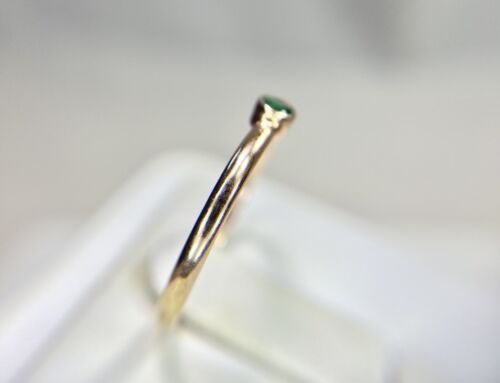 14k Rose Gold Natural Round Shape Small Green Emerald Bezel Set Ring