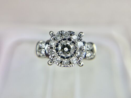 10k White Gold Natural Round Brilliant Diamond Illusion Set Big Engagement Ring