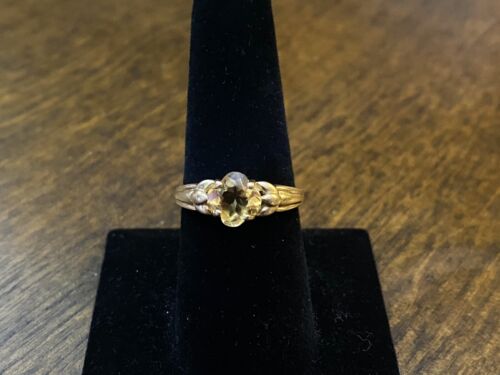 Vintage 14k Yellow Gold Designer Four Leaf Clover Yellow Citrine Solitaire Ring