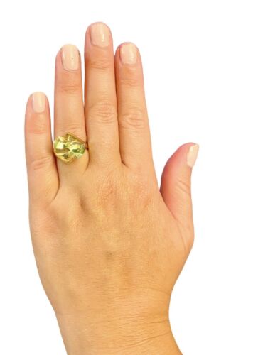 Vintage 14k Yellow Gold Custom Green Spinel Solitaire Big Cocktail Ring