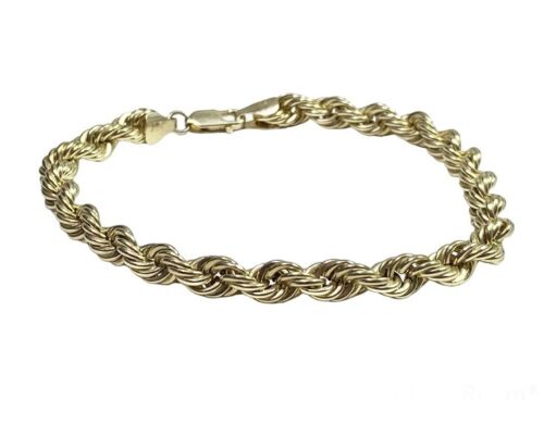 10k Yellow Gold Hollow Lightweight Mens Rope Style Thick Bracelet 