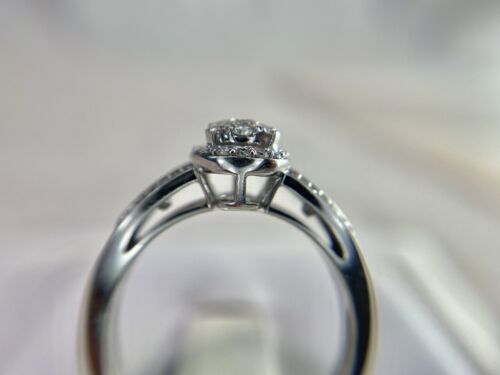 10k White Gold Designer Round Brilliant Diamond Oval Cluster Engagement Ring 