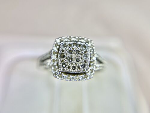 10k White Gold Designer Round Brilliant Diamond Cluster Big Engagement Ring