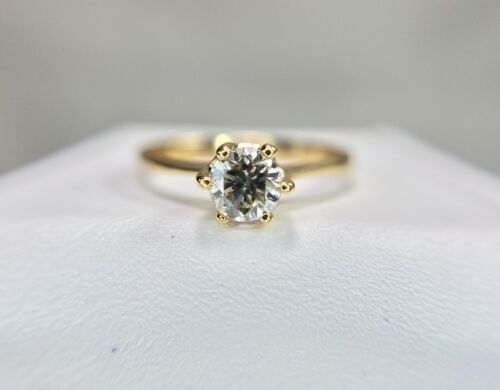 Vintage 18k Yellow Gold Natural Round Brown Diamond Solitaire Engagement Ring