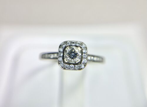 14k White Gold Signed Natural Round Brilliant Diamond Halo Engagement Ring