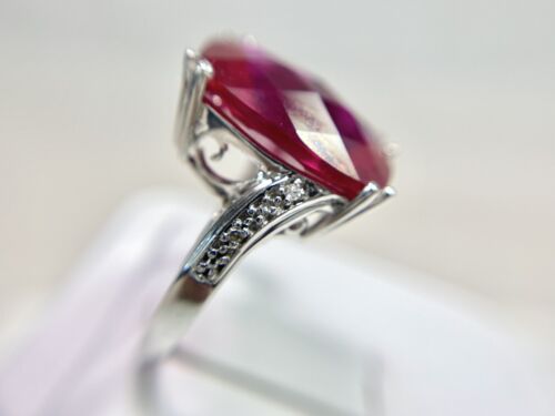 Vintage 10k White Gold Checkerboard Cut Big Pink Gemstone Round Diamond Ring