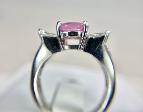 14k White Gold Natural Oval Pink Sapphire Baguette Diamond GIA Certified Ring