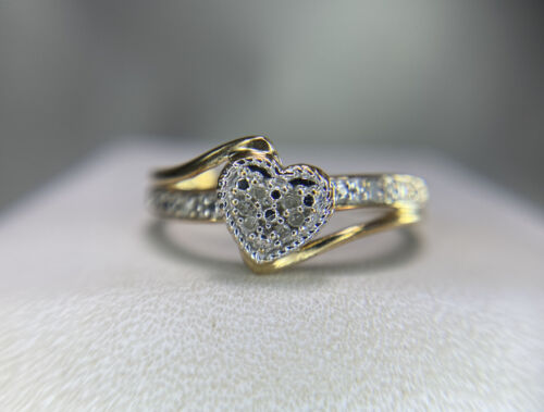 10k Yellow Gold Designer Natural Round Diamond Heart Shape By-Pass Ring