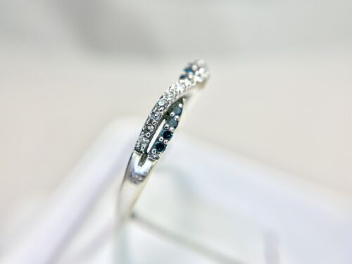 10k White Gold Natural Fancy Blue Color Round Diamond Wedding Band Stack Ring