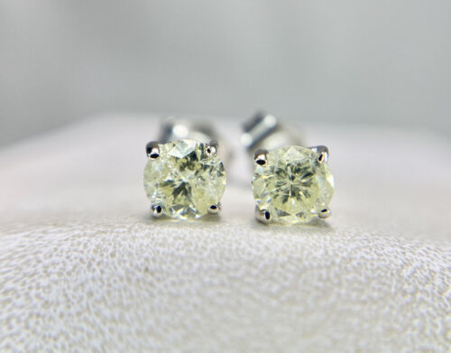 14k White Gold Natural Round Brilliant Diamond Classic Style Stud Earrings 1/2 