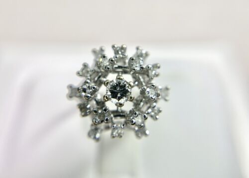 Vintage 14k White Gold Natural Round Single Cut Diamond Classic Cocktail Ring