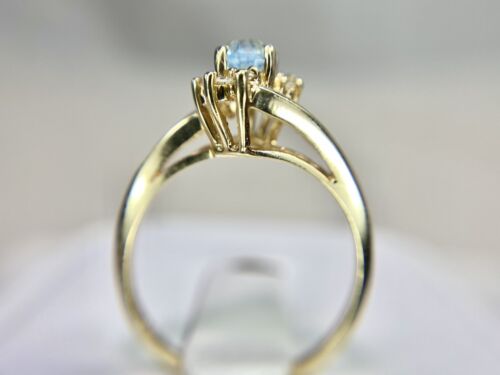 Vintage 10k Yellow Gold Natural Oval Sapphire Blue Topaz Round Diamond Ring