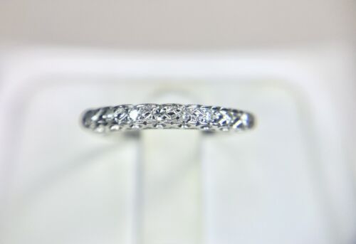 Art Deco 14k White Gold Natural Round Single Cut Diamond Wedding Band Ring