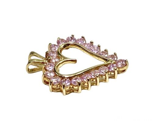 Vintage 10k Yellow Gold Round Pink Topaz Classic Heart Shape Pendant