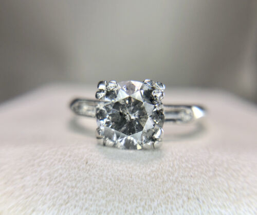 Vintage Platinum Round Natural Rustic Big Diamond Engagement Ring 1.25 ct