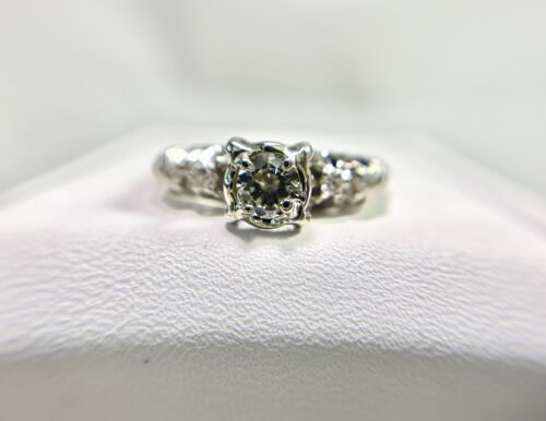 Vintage 14k White Gold Natural Round Brilliant Diamond Engagement Ring 1/3 TCW