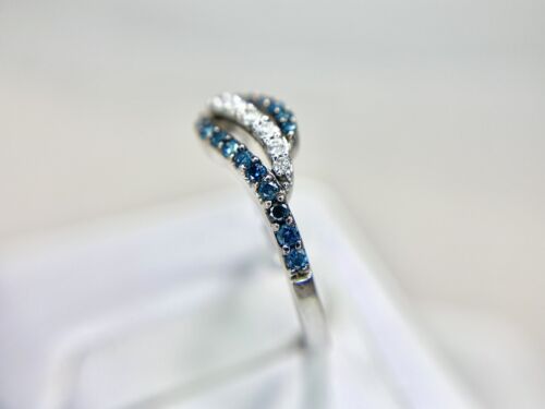 10k White Gold Natural Fancy Blue Color Round Brilliant Diamond Bypass Ring