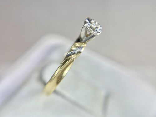 Vintage 10k Yellow Gold Natural Round Diamond Solitaire Small Engagement Ring