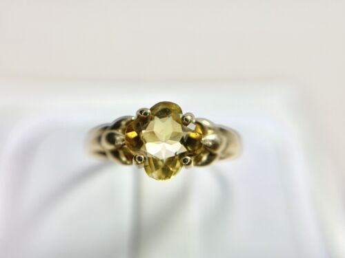 Vintage 14k Yellow Gold Designer Four Leaf Clover Yellow Citrine Solitaire Ring