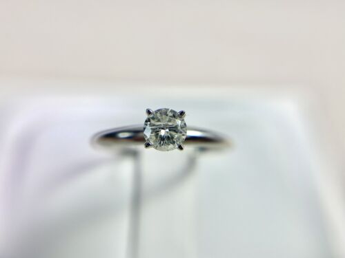 14k White Gold Natural Round Brilliant Diamond Solitaire Engagement Ring 1/3 TCW