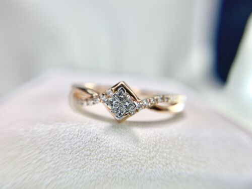 10k Rose Gold Designer Princess Cut Round Diamond Small Engagement Ring