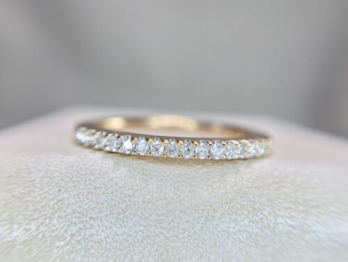 10k Rose Gold Natural Round Brilliant Diamond Prong Set Wedding Band Stack Ring