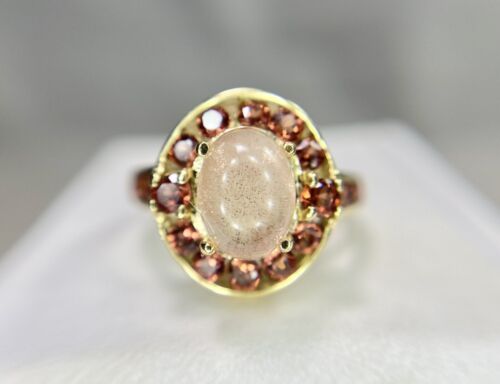 Vintage 14k Yellow Gold Oval Cabochon Morganite Filigree Cocktail Ring