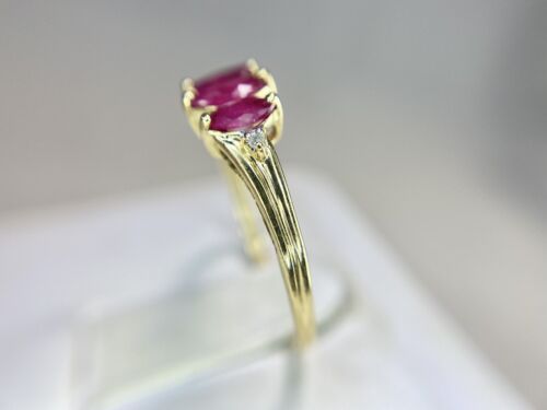 Vintage 10k Yellow Gold Marquise Red Ruby Round Single Cut Diamond Ring