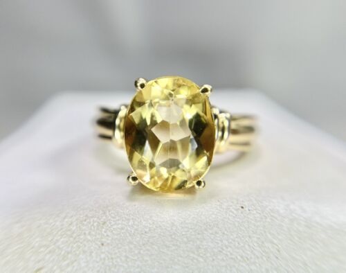 Vintage 14k Yellow Gold Natural Oval Shape Yellow Citrine Solitaire Ring