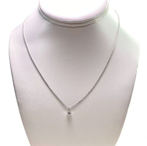 Vintage 14k White Gold Natural Square Radiant Cut Diamond Solitaire Necklace