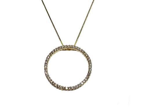 10k Yellow Gold Designer Round Natural Diamond Circle of Life Pendant Necklace