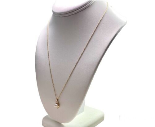 Vintage 14k Yellow Gold Round White Cultured Pearl Solitaire Pendant Necklace