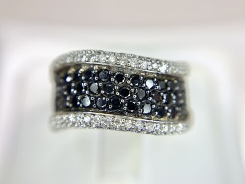 14k White Gold Natural Round Black Diamond Twisted Cocktail Band Ring