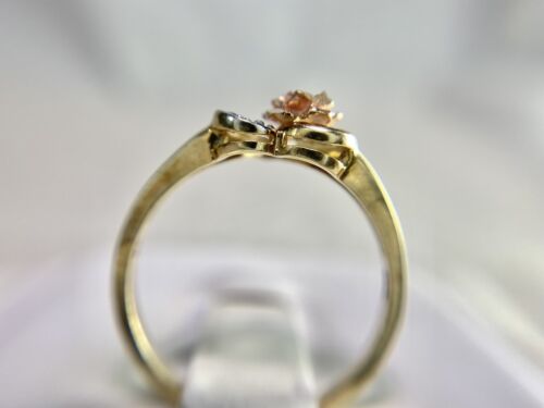 Vintage 10k Yellow Rose Gold Round Single Cut Diamond Flower Heart Ring